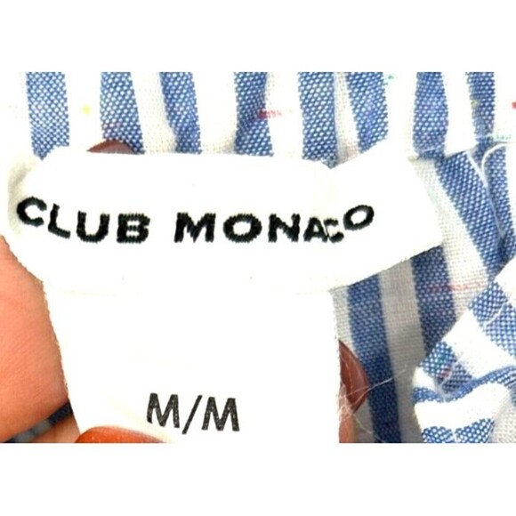 Club Monaco Women M Blue White Off The Shoulder Tassel Crop Top Cotton Speckled - Picture 9 of 11